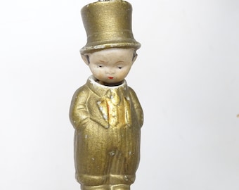 Antique 1930's German Bisque Nodder Ornament,  Vintage Man with Top Hat, Hand Painted Porcelain Doll Toy