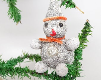 Vintage German 1950's Snowman Christmas Tree Ornament, Antique Retro West Germany