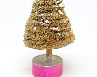 Antique 1950's Sisal Christmas Tree with Cardboard Base,  Vintage MCM Retro, Original Label