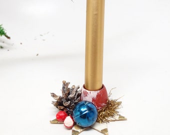 1940's German Christmas Star Candle Holder, Vintage Pine Cone, Mercury Glass, Tinsel, Made in Germany