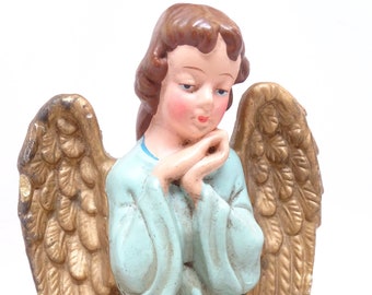 Antique Large 6 1/2 Inch Hand Painted Italian Angel for Christmas Nativity Creche or Putz, Retro Decor, Vintage Holiday Italy