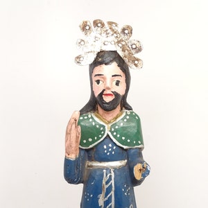 Early 1900's Antique Santos with Tin Halo, Vintage Polychrome Saint Religious Statue, Religious Church Folk Art image 1