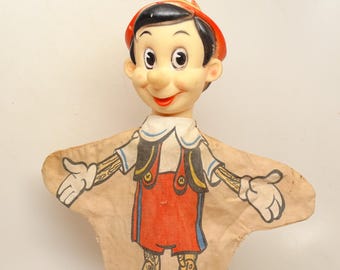 Antique 1940's Gund Walt Disney Pinocchio Hand Puppet,  Vintage Toy