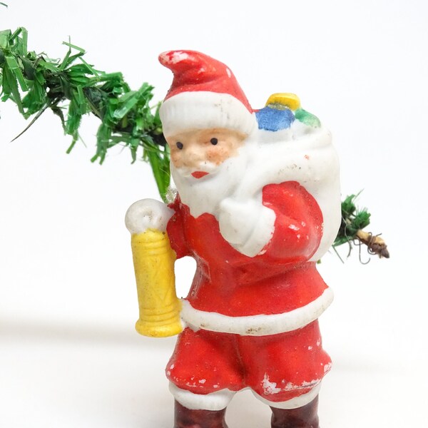 Antique Small German Hand Painted Ceramic Bisque Santa Claus with Toys, Vintage Christmas Decor, Germany