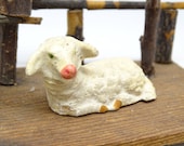 Antique German Sheep, Composition, Hand Painted Face, for Putz or Christmas Nativity Creche, Vintage Lamb