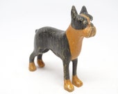 Antique Miniature German Hand Carved Dog, Vintage Hand Painted Wood Terrier Toy for Christmas Putz or Nativity, Boxer