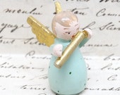 Antique Italian Wooden Angel with Wings Playing Flute, Vintage Musical Christmas Retro Toy for Nativity Putz, Italy