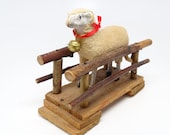 Antique 1930 39 s German Sheep with Bell on Twig Bridge, Hand Made for Putz or Christmas Nativity Creche