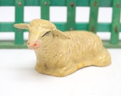 Antique German Composition Sheep, Hand Painted Face, for Putz or Christmas Nativity Creche, Vintage Lamb Germany