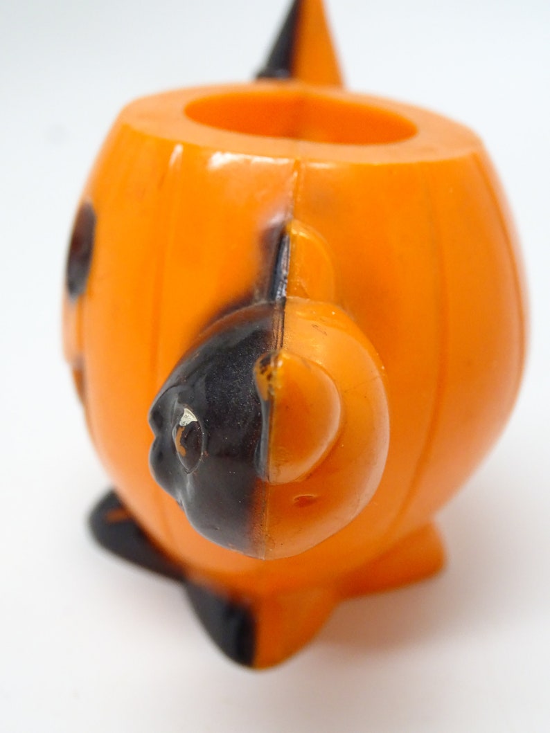 1950's Halloween Candy Container, Witch and Black Cat and Jack-o-lantern, Vintage, Retro Decor image 8