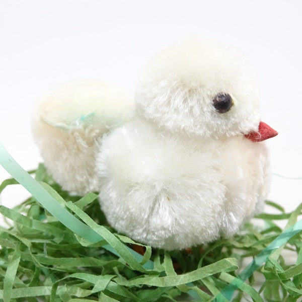 Vintage 1950's Easter Chenille Chick with Wire Legs. Spun Cotton Body, Antique MCM Retro Decor