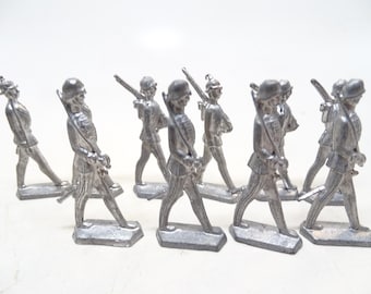 10 Antique Unpainted Die Cast Lead Soldiers, Vintage Military Toys
