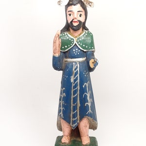 Early 1900's Antique Santos with Tin Halo, Vintage Polychrome Saint Religious Statue, Religious Church Folk Art image 2