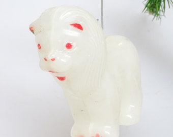 Vintage 1950's Carnival Toy Co Plastic Lion Christmas Ornament,  Retro Glow in Dark Animal, Mid Century