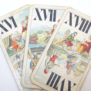 3 Antique Austrian Antique Playing Cards, Piatnik & Söhne Tarot VI VII VIII, Vienna