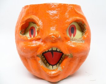 Vintage 1940's Halloween 4 3/4 Inch Jack-O-Lantern, Choir Boy made with Pulp Paper Mache, Antique JOL Retro Decor