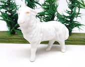 Antique German Lamb or Sheep, Hand Painted Glazed Porcelain, Vintage Toy Animal for Christmas Nativity Putz Creche