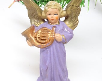 Antique 1940's German Angel Ornament, Hand Painted for Christmas Nativity Creche or Putz, Germany US Zone