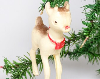 Vintage 1950's Rudolph the Red Nosed Reindeer Hard Plastic Christmas Ornament, Antique Child's Toy, Retro Holiday Decor