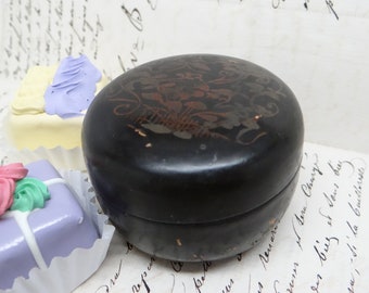 Antique Lacquered Paper Mache Chocolates Box,  A.A. Vantines Candy Container with Original Label, Oriental Goods