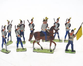 10  Antique Ernst HEINRICHSEN German Nurnberg Soldier Flats, White & Blue Infantry, Vintage