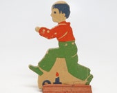 Antique 1930 39 s Pressed Cardboard Jack be Nimble on Wooden Base, from Mother Goose Vintage Stand Up Toy