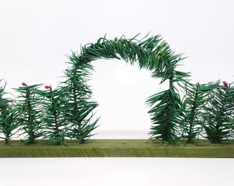 Antique German Feather Tree Fence with Arbor, for Christmas Creche Putz or Nativity, Vintage Holiday Decor