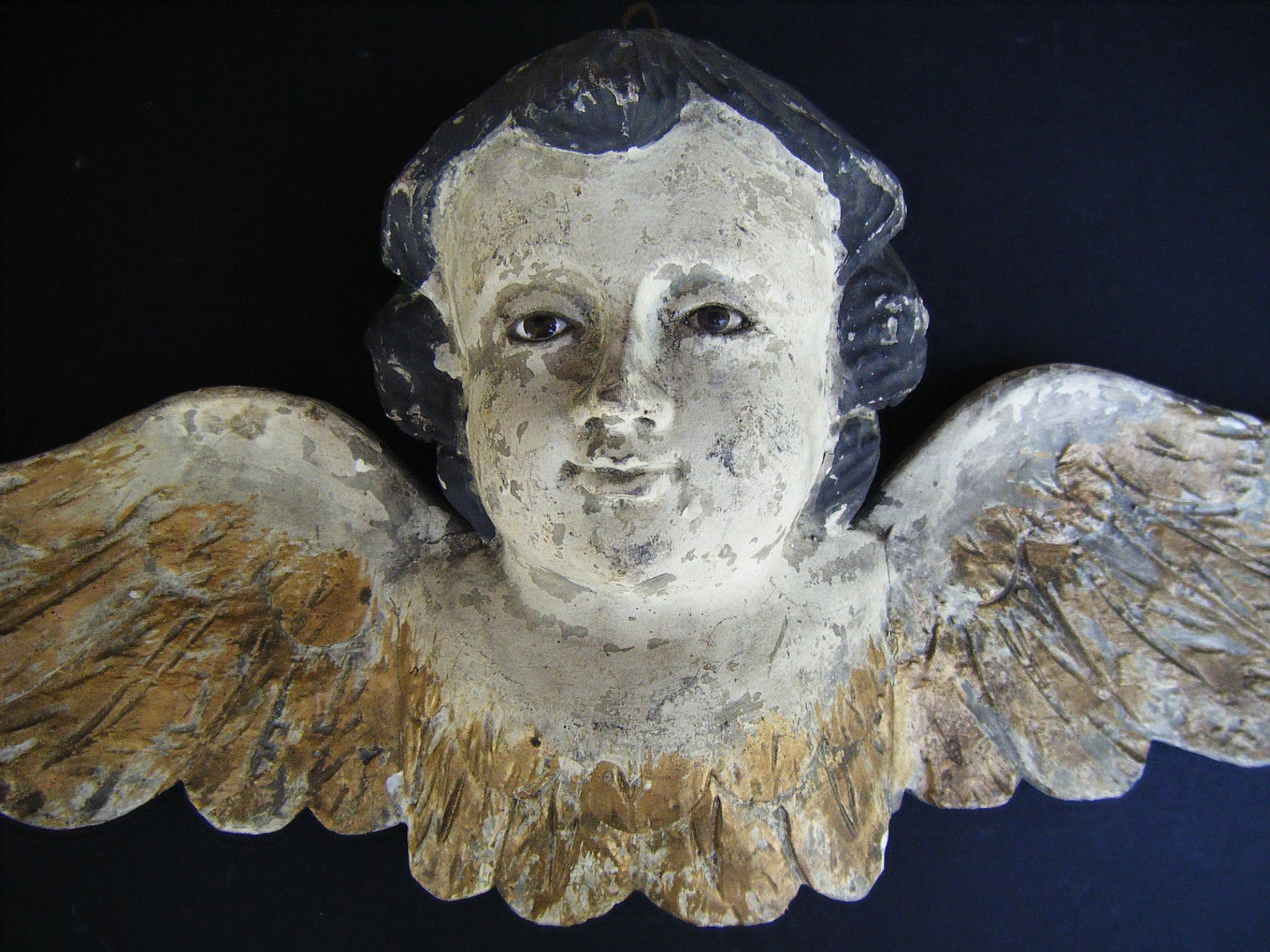 Antique Angel Head with WingsGlass Eyes Antique Hand Carved Etsy