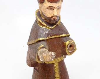 Small Antique Hand Carved Santos, Saint Francis of Assissi, Vintage Religious Carving, Church Statue