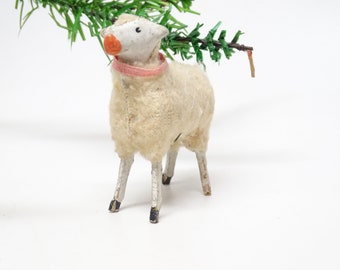 Antique 1930's German 2 1/4 Inch Wooly Sheep, for Putz or Christmas Nativity, Vintage Easter