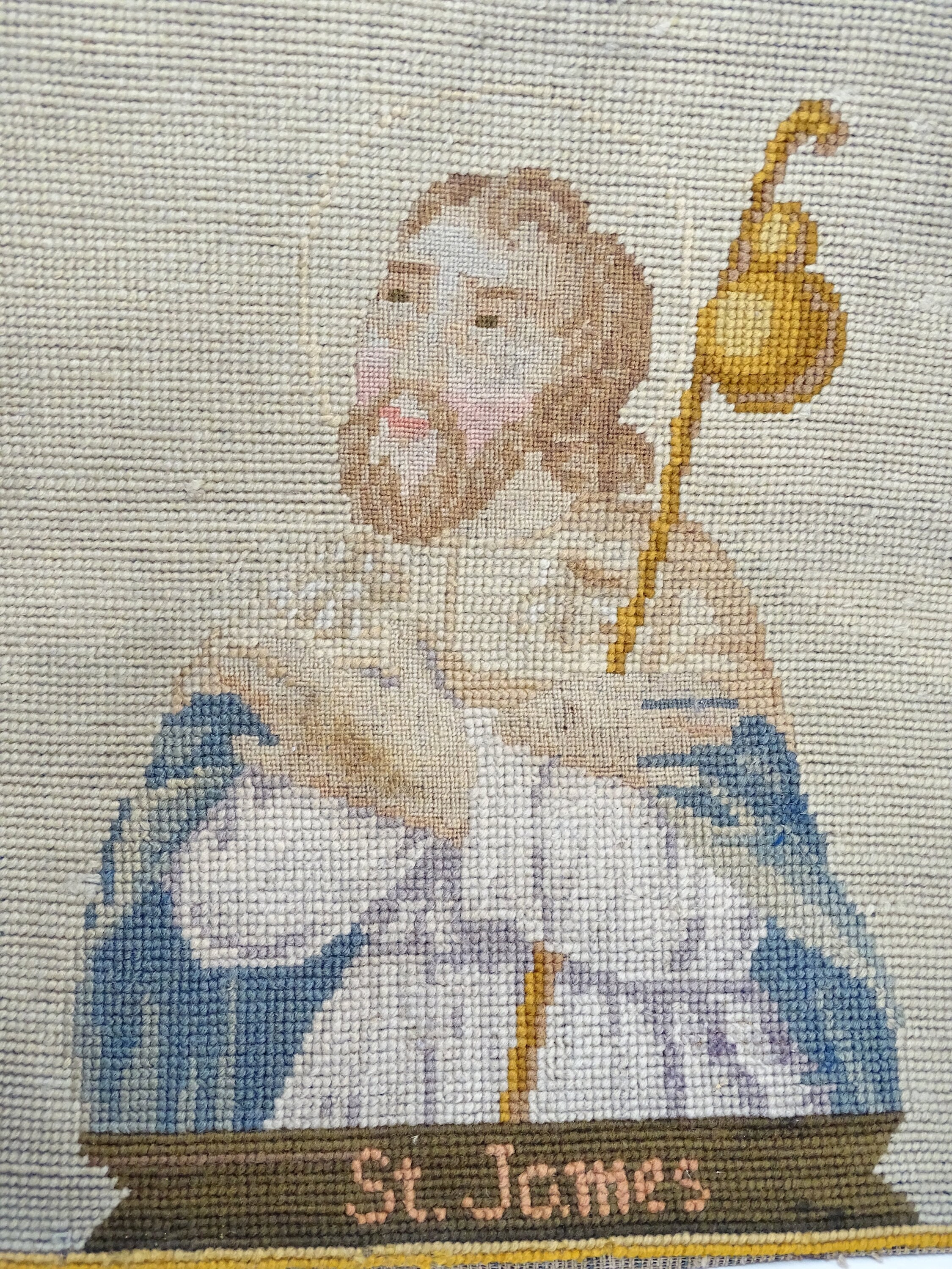 Antique 1800's  Needlepoint Petit Point of Saint James, Vintage Religious Church Needlework
