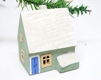 Antique  1940's German Christmas House, Hand Made, Vintage Hand Painted Wood for Nativity Putz or Creche, Germany