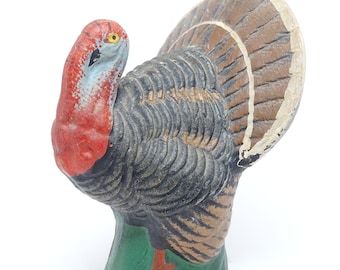 Vintage 1930's 5 1/4 Inch German Turkey Candy Container, Hand Painted for Thanksgiving, Germany Christmas