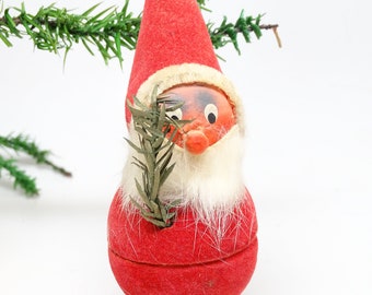 Antique German Santa Candy Container for Christmas, Fur Beard, Feather Tree, Vintage Holiday Decor Germany