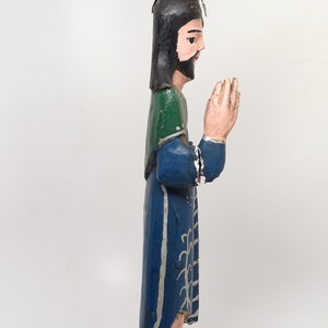 Early 1900's Antique Santos with Tin Halo, Vintage Polychrome Saint Religious Statue, Religious Church Folk Art image 7