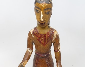 Antique Santos of Archangel Raphael, Vintage Hand Carved Polychrome Religious Folk Art Saint Statue