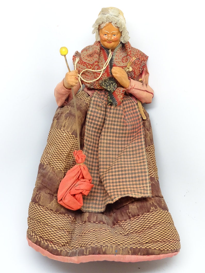 Vintage French Creche Doll Santon De Provence Simone Jouglas Depose Clay Folk Art for Christmas Putz image 2