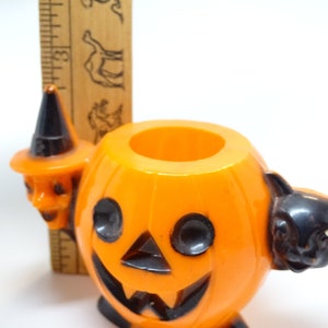 1950's Halloween Candy Container, Witch and Black Cat and Jack-o-lantern, Vintage, Retro Decor image 10