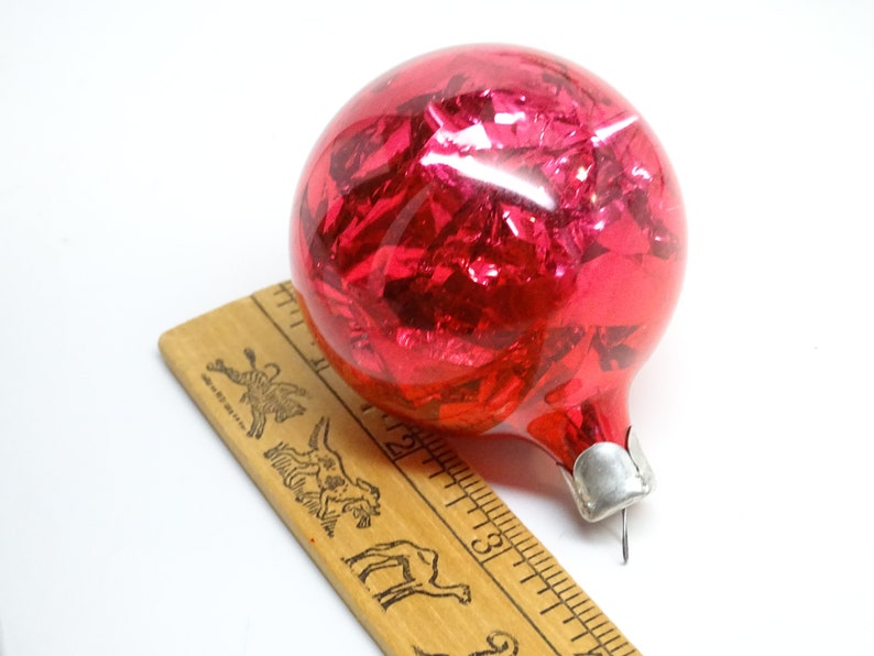 Antique Un-silvered Glass with Tinsel Christmas Tree Ornament, Vintage Holiday Decor image 4