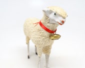 Antique 1930 39 s German 3 1 2 Inch Wooly Sheep with Bell, for Putz or Christmas Nativity