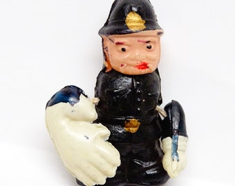 Tiny Antique 1930's Celluloid Traffic Cop with Big Hand,  Vintage  Small Toy Policeman Doll