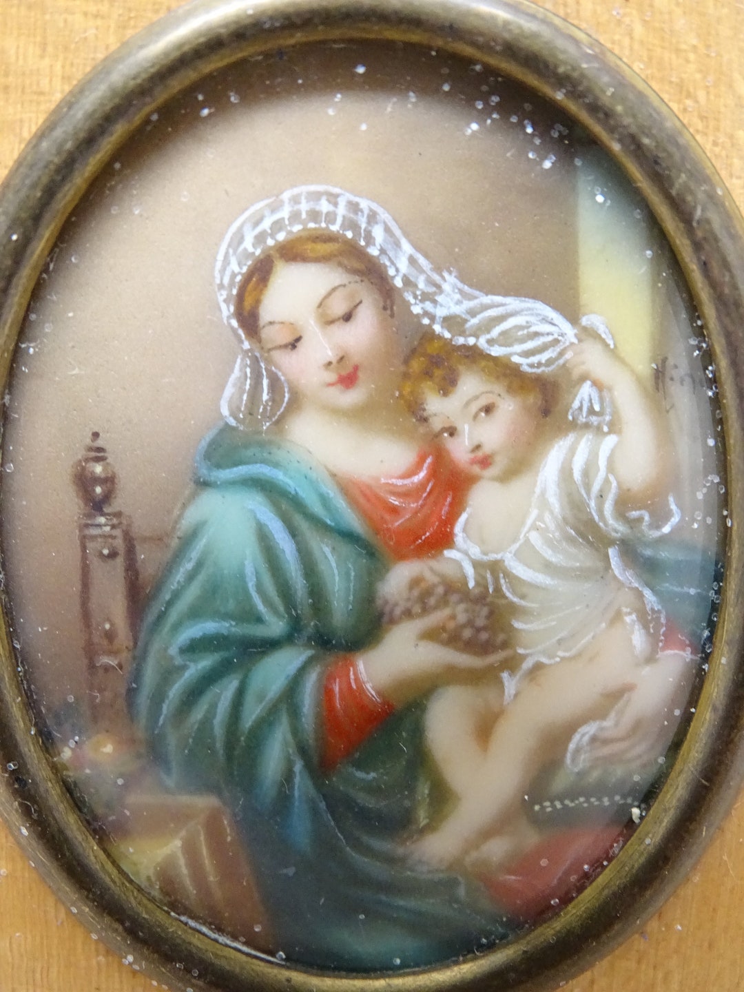Vintage 1950's Miniature Portrait of Madonna and Child Jesus, Framed ...