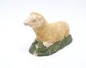 Antique German Sheep, Composition with Hand Painted Face, for Putz or Christmas Nativity Creche, Vintage Lamb marked GERMANY