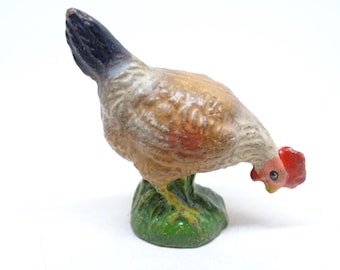 1930's German Elastolin Chicken, Hand Painted Farm Animal Hen for  Christmas Putz