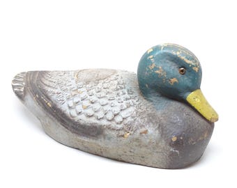 Vintage Mallard Duck Decoy, Hand Painted Pulp Paper Mache, Antique