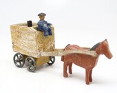 Antique German Erzgebirge Wagon with Driver and Horse, Vintage Toy Christmas Putz