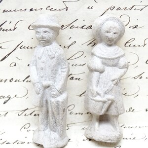 Antique Miniature French Un-Painted Composite Man & Woman Vintage Toys for Putz or Nativity, Doll House image 1