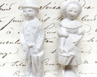 Antique Miniature French Un-Painted Composite Man & Woman Vintage Toys  for Putz or Nativity,  Doll House