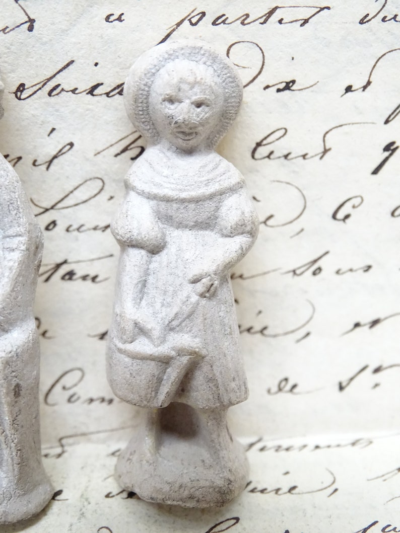 Antique Miniature French Un-Painted Composite Man & Woman Vintage Toys for Putz or Nativity, Doll House image 3