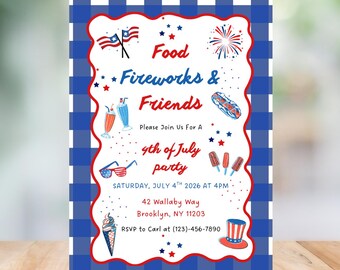Editable 4th of July BBQ Invitation, Party in the USA, Independence Day Barbeque (Digital Download)